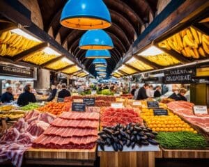 Proef de lokale delicatessen op de Boqueria-markt in Barcelona, Spanje