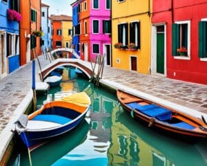 Wandel door de kleurrijke straten van Burano, Venetië