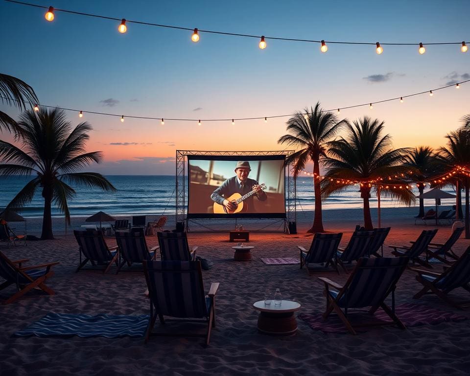 Bezoek een openlucht bioscoop op het strand