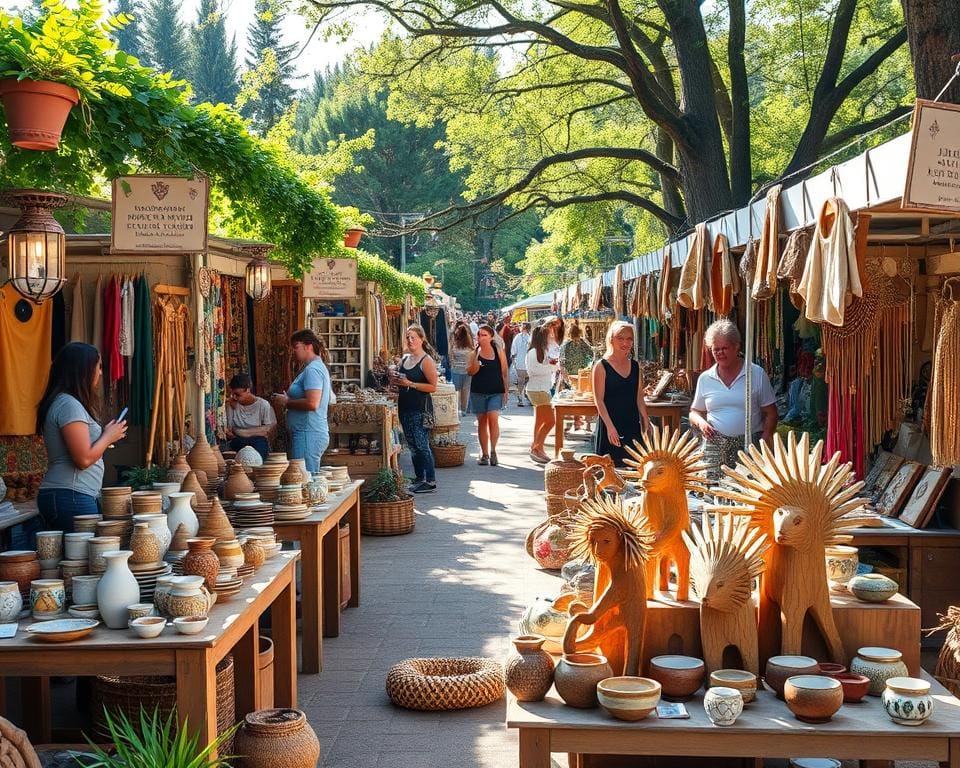 Ambachtelijke creaties op een kunstmarkt