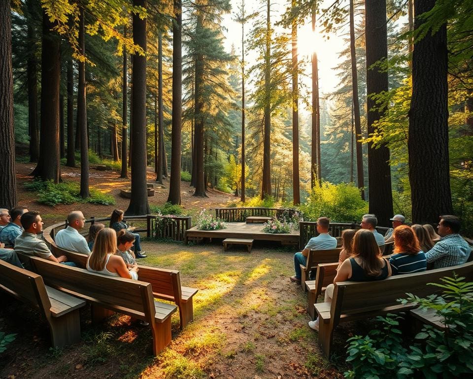 Ga naar een openlucht theatervoorstelling in het bos