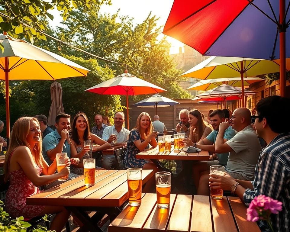 biertuin met zon en gezelligheid