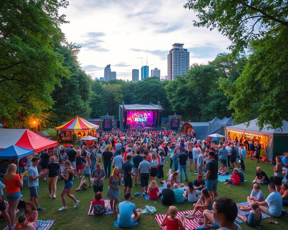 Ga naar een muziekfestival in een stadspark