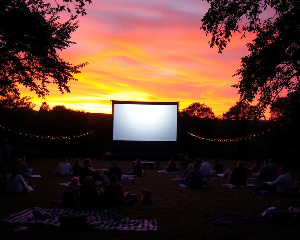 Ga naar een openlucht cinema bij zonsondergang