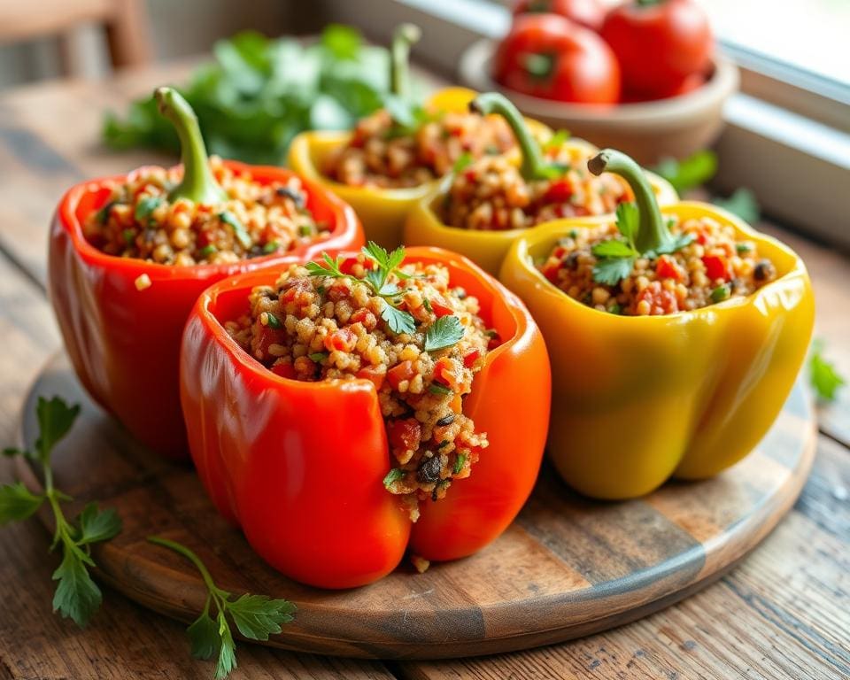 Gevulde paprika’s met een tomaten-quinoamix