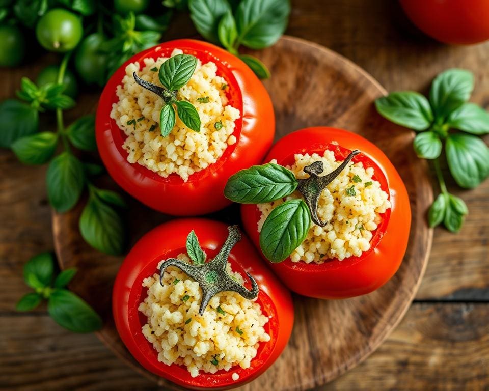 Gevulde tomaten met couscous en verse kruiden