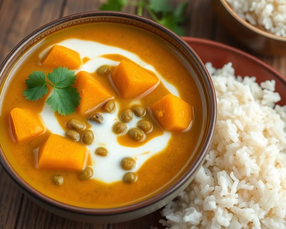 Pompoencurry met linzen en kokosmelk